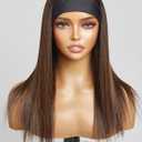 GORGIUS Highlight Headband Wig Straight Hair with Head Band Ready to Go Glueless Synthetic Headband Wig Brown Mix Blonde 16 Inch Long Straight Wig (Color 27/30)