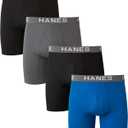 Hanes Men's Comfort Flex Fit Boxer Briefs, Ultra Soft Cotton Modal Blend Underwear, 4-pack (Large, Black/Grey/Blue - 4 Pack)