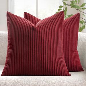 MIULEE Pack of 2 Corduroy Soft Soild Decorative Square Throw Pillow Covers Cushion Cases Pillow Cases for Couch Sofa Bedroom Car 18 x 18 Inch 45 x 45 cm Burgundy