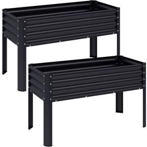 Chuangshuo Guard 2Pcs Galvanized Raised Garden Bed with Legs, 43×24×32in Large Metal Elevated Raised Planter Box with Drainage Holes for Backyard, Patio, Balcony, 400lb Capacity,Black