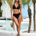 HYTENSUN High Waisted Bikini Sets for Women Swim Suit 2025 Modest Double Strap Triangle Bathing Suits Swimwear (Black, L)