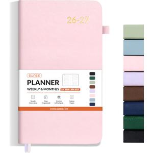 SUNEE 2026-2027 Pocket Weekly Planner for Purse 3.5" x 6" - 12 Month (July 2026 - June 2027) Academic Year Calendar, Pocket Size Planner, Hardcover, Note, 100 GSM Paper, Pink