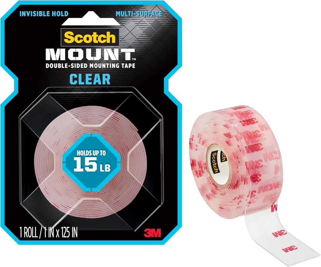 Scotch Double Sided Tape, Clear Mounting Tape, 1 Roll Adhesive Tape, 1 in x 125 in (10.4 ft), Holds Up to 15 Lbs., Features 3M Industrial Adhesive, Strong Permanent Bond on Contact (410H-MED-DC)