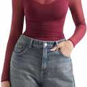 SUUKSESS Women Double Line Mesh Sheer Crop Tank Tops Boat Neck Long Sleeve Shirts (Small, Wine)