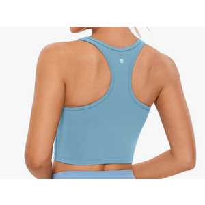 Womens Y-Back Racerback Longline Sports Bra - Padded Scoop Neck Workout Crop Tank Top with Built in Pads Size XL