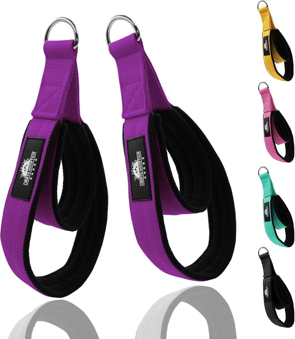Lights Mountain 1 Pair Pilates Double Loop Straps for Reformer Fitness D-Ring Straps Handle, Yoga Exercise Accessories for Home Gym Workout (purple)