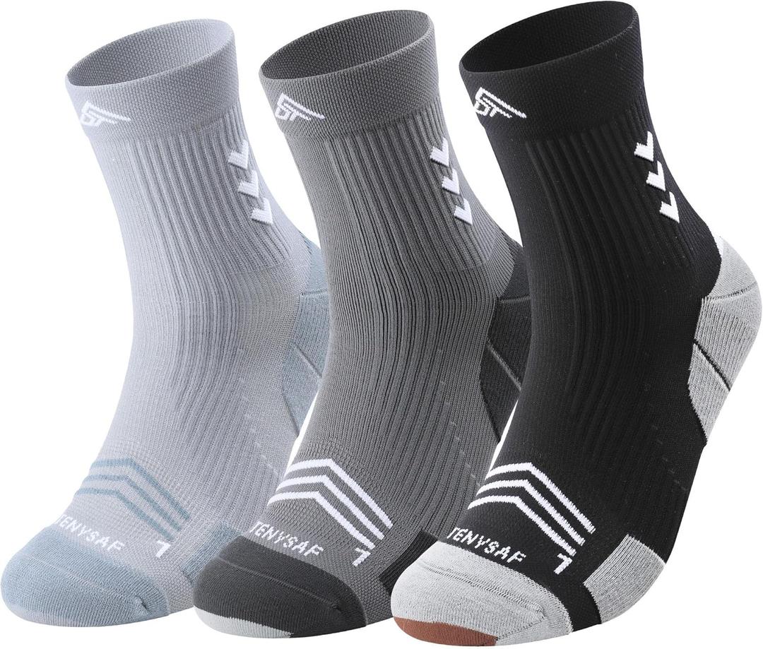 Compression Sport Running Socks: Athletic Crew Socks for Men Women Cycling Hiking Basketball Work,3 Pairs (B-black Gray Gray), Size: 9-13