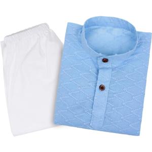 Superminis Baby Boys Ethnic Wear Colored Cotton Chikankari Kurta, Round Collar, Full Sleeves With White Pyjama (Blue, M)