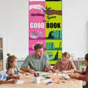 Halloween Pink and Green Party Decorations Witch Princess Themed Banner Holding Space for a Good Book Classroom Front Door Porch Sign Witch Party Wall Decor for kids Birthday Party Supplies