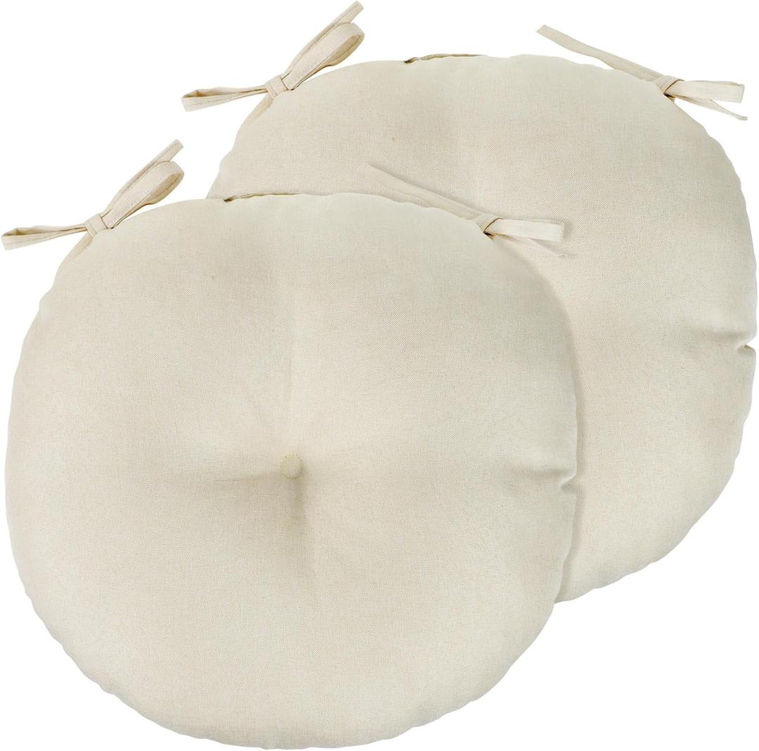 Beige Bistro Chair Cushions Set of 2, 15" Round Seat Chair Pads with Ties for Dining Room Patio