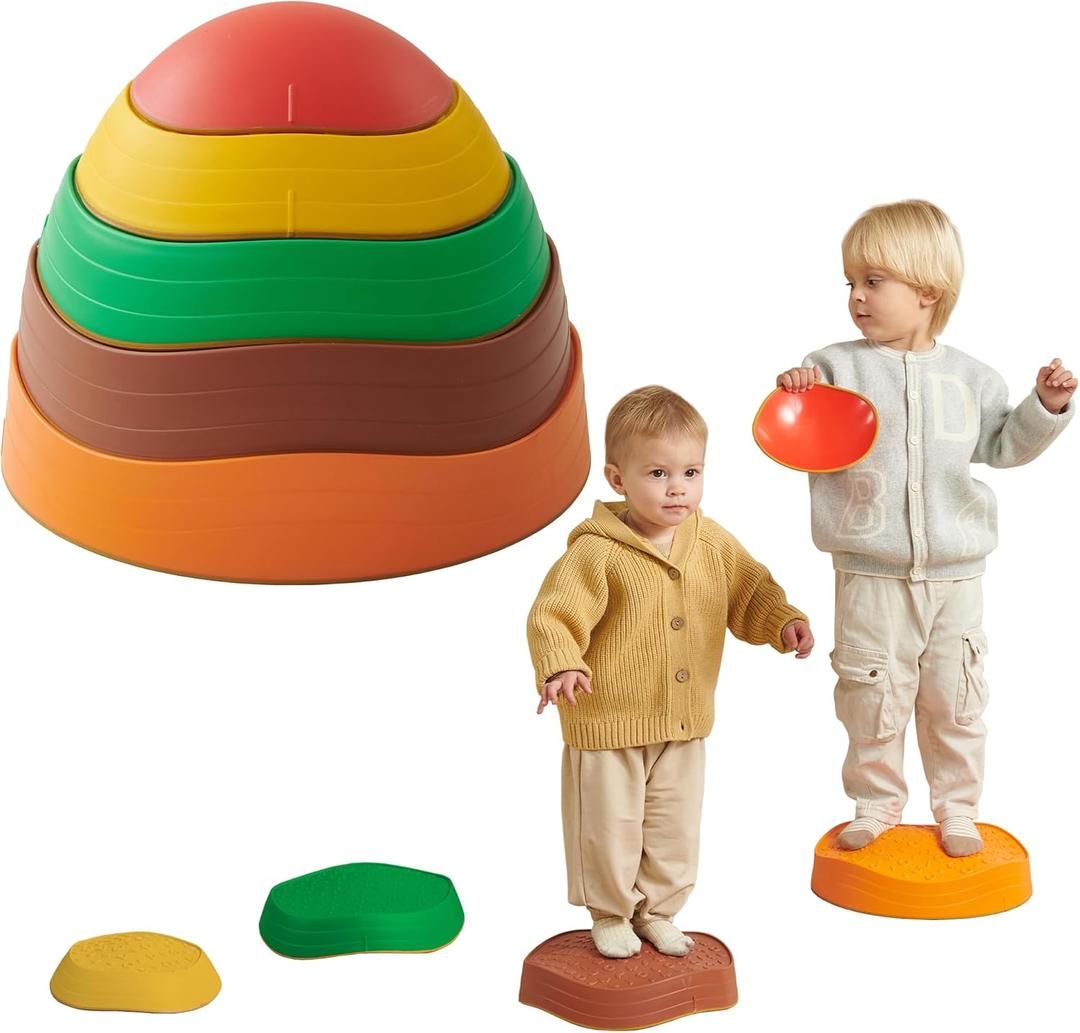 Balance Stepping Stones for Kids  Pack of 5 | Rainbow Color Obstacle Set | Non-Slip Indoor Climbing & Jumping Activity Toy for Ages 3+