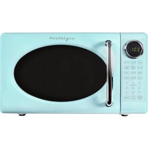 Nostalgia Retro Microwave Oven - 0.7 Cu Ft, 700-Watt Countertop Size with Glass Turntable, Child Safety Lock, 8 Auto-Cook Programs, Digital Clock - Aqua