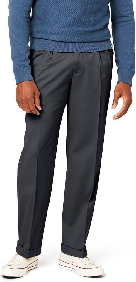 Dockers Mens Relaxed Fit Comfort Khaki Pants - Pleated (Gray, L)