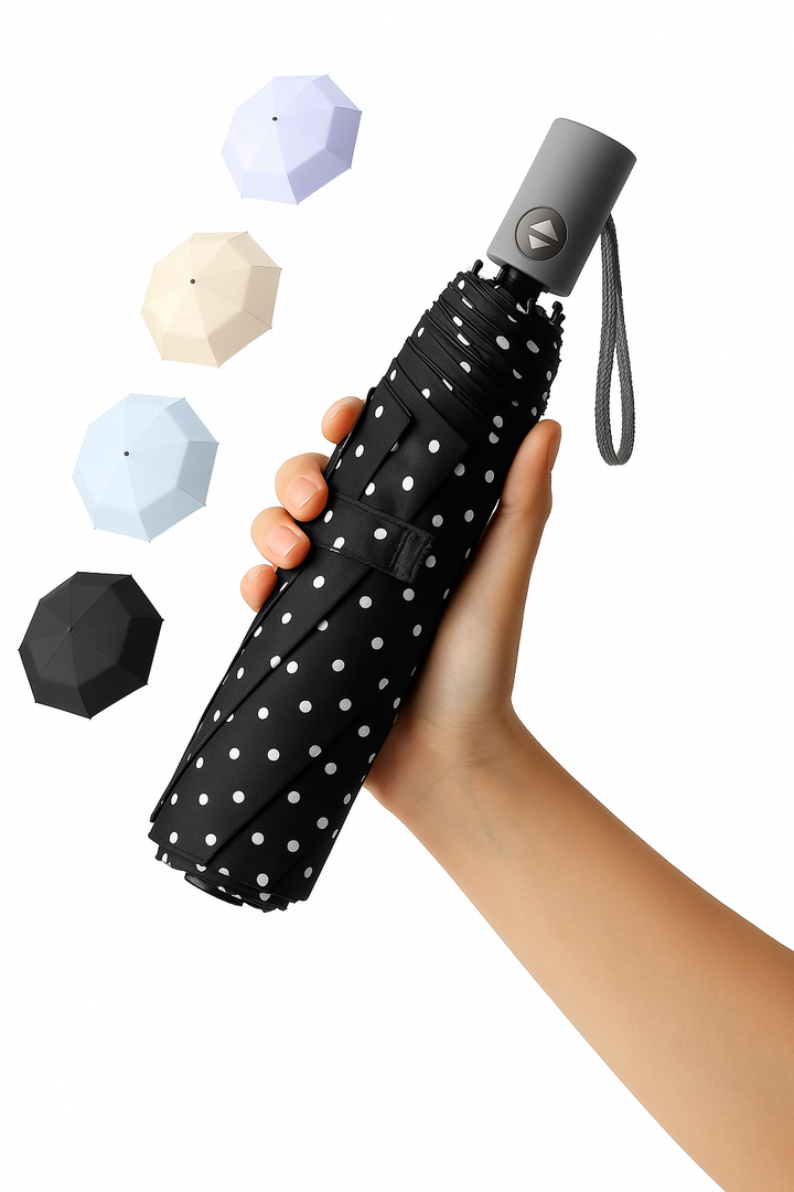 BAODINI Small UV Protection Travel Umbrella Compact for Rain and Sun UPF 50+ 41 inch Portable Umbrella for Women and Men, (Black and White)