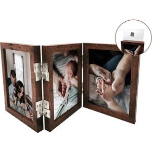 5x7 Triple Picture Frame Collage, 3 Opening Photo Frame for Tabletop, Rustic Wooden Multi Photo Frame for Family, Wedding, Baby Memories, Mother's Gifts, Dark Brown