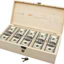 Wooden Lockable Currency Tray, 5 Compartment Cash Organizer, Cash Organizer Money Storage Box with Lockable Cover, Money Organizer for Cash