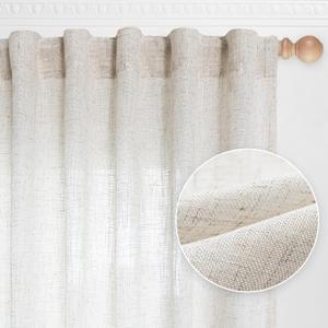 MYSKY HOME Linen Curtains for Living Room, Natural Semi Sheer Curtains & Drapes 84 inches Length 2 Panels Set Farmhouse Country Boho Style Back Tab Draperies for Sliding Glass Door, 50" Wide, Linen