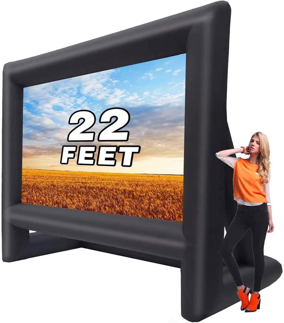 GYUEM 22 feet Projector Screen - Inflatable Outdoor and Indoor Theater Movie Screens - Includes Rope, Blower,Tent Stakes - Great for Outdoor Party Backyard Pool Fun