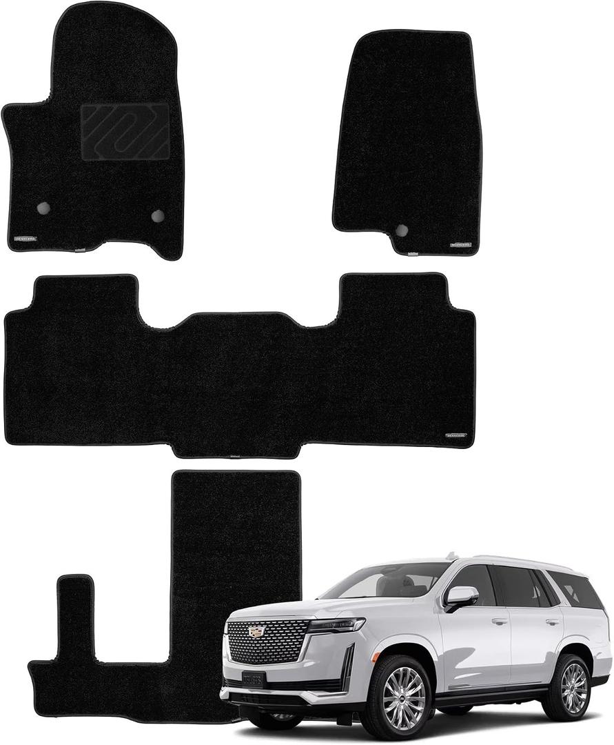 WENNEBIRD Superior Carpet Floor Mats for 2021-2026 Cadillac Escalade 7 Seats (Not for 8 Seats & ESV), 0.6-Inch Ultra-Thick, Noise-Reducing, All-Weather Waterproof Anti-Slip – 4-Pc Set