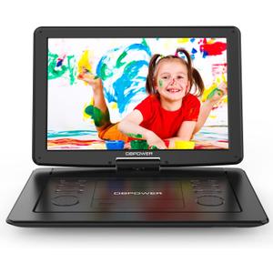 DBPOWER 17.9" Portable DVD Player with 15.6" Large HD Swivel Screen, 6 Hour Rechargeable Battery, Support USB/SD and Multiple Disc Formats, High Volume Speaker, Car Charger, Remote Control (Black)