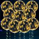 10 Pcs LED Balloons Light Up Balloons for Parties  Clear & Elastic Expands Up to 18" with Gold String Lights & Individual Switch  Glowing Party Decorations for Indoor & Outdoor Events