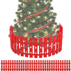 Christmas Tree Fence Protector for Kids, Dogs, Pets - 24 Pack Indoor Plastic Red Picket Fence Decoration