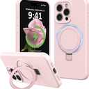 Compatible with iPhone 15 Pro Max Case Stand, Slim Full Camera Protection Liquid Silicone Phone Case Suitable for iPhone 15 Pro Max Compatible with MagSafe Ring Magnetic Kickstand, Pink