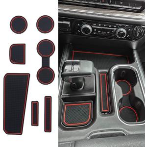 TOPINSTALL 7PCS Console Liners Compatible with 2023-2026 Chevy Silverado/GMC Sierra 1500 & 2022 Refreshed 1500 Models, Premium Rubber Non-Slip Cup Holder Mats, Red-Full Console w/Bucket Seats ONLY