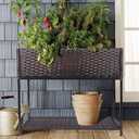 Raised Garden Bed - 3x1.5x2.5 ft Rattan Raised Bed Wicker Elevated Raised Garden Bed with Underneath Tool Storage Rack Shelf, Outdoor Raised Flower Planter Box