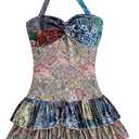 WDIRARA Women's Paisley Floral Boho Ruffle Layered Halter Dress Twist Front Tie Backless A Line Mini Dresses (Medium, Multicolor)