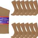 Diamond Star Diabetic Socks, Non-Binding Circulatory Cushion Cotton Crew Diabetic Socks for Men Women (Medium, 12 Pairs Khaki)