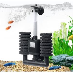 TARARIUM Aquarium Sponge Filter 5-20 Gallon Fish Tank Filter, Electric Power Double Sponge Filter, Quiet Small Low Flow Foam Filter for Fish Tank Betta Shrimp, Intake Dual Sponge Filter Kit w/Pump
