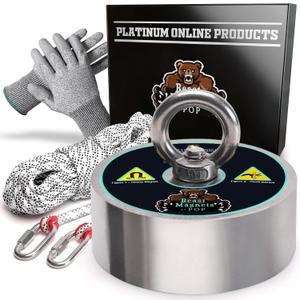3600lb Complete 360 Degree Magnet Fishing Kit | Includes Strong 360 Neodymium N52 Magnets Durable 10mm 65ft Rope, Carabiner, Gloves