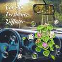 Crochet Car Air Freshener, 15ml Empty Refillable Oil Diffuser Bottle with Hanging Crochet Flowers Plant for Car Rearview Mirror Decor Air Freshener Diffuser for Home, and Office Decor(Flowers)