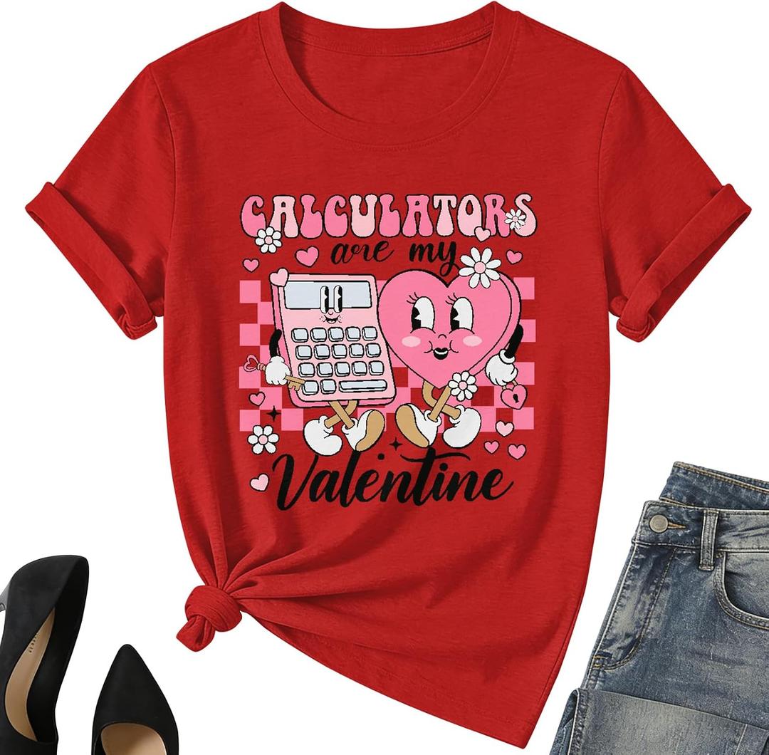 Valentine Day Girl Love Heart Shirt Kids Valentine Day Cute Cat Short Sleeve Love Heart Boy Tee Top (M)