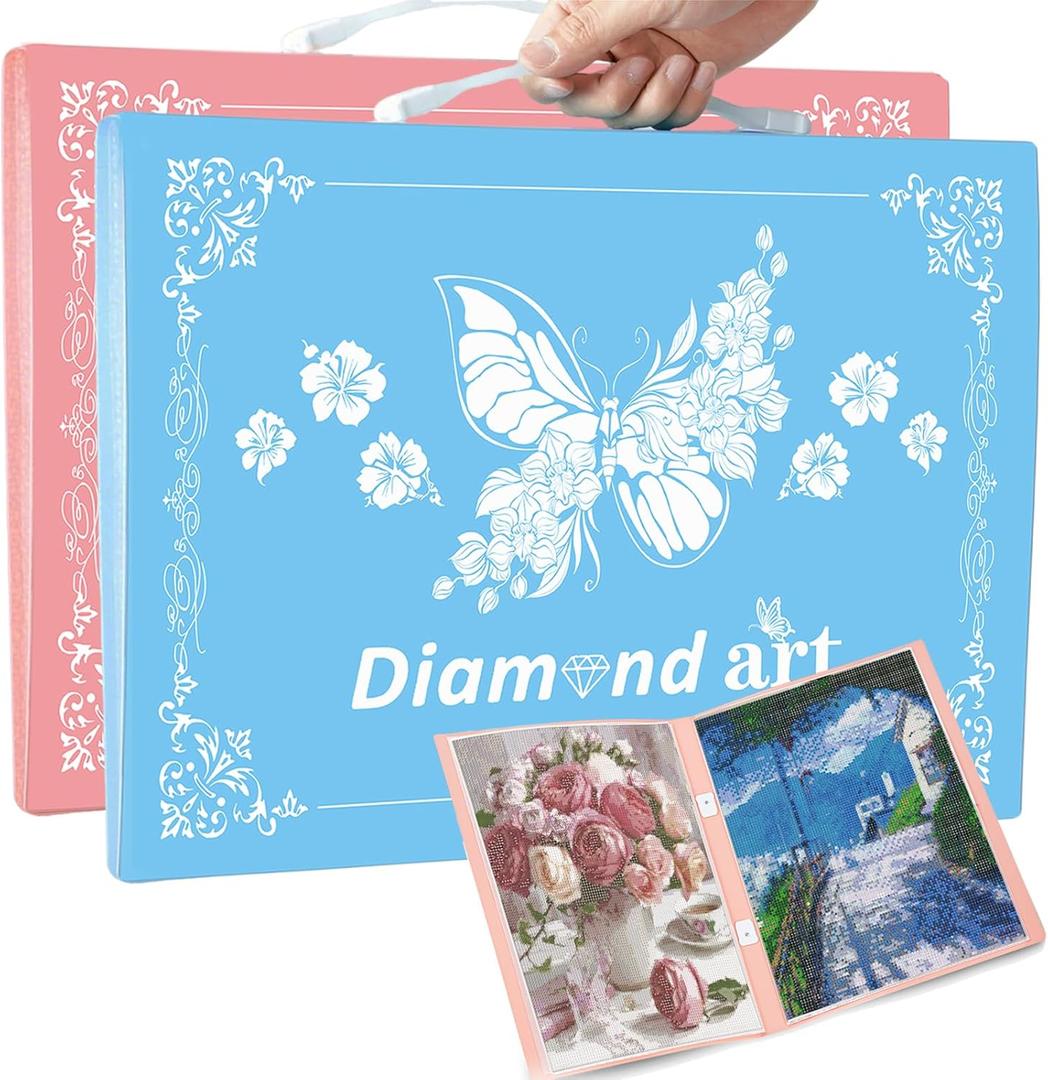 2 Pack A3 Storage Book for Diamond Painting, Handheld Diamond Art Portfolio Folder with 30 Pocket, Diamond Art Storage Book for 12x16 Diamond Painting Photo Picture