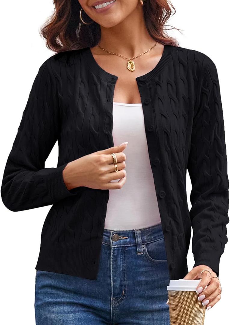 GRACE KARIN Womens Long Sleeve Button Up Cable Knit Cardigan Lightweight 2026 Crewneck Button Down Sweaters for Women, XX-Large