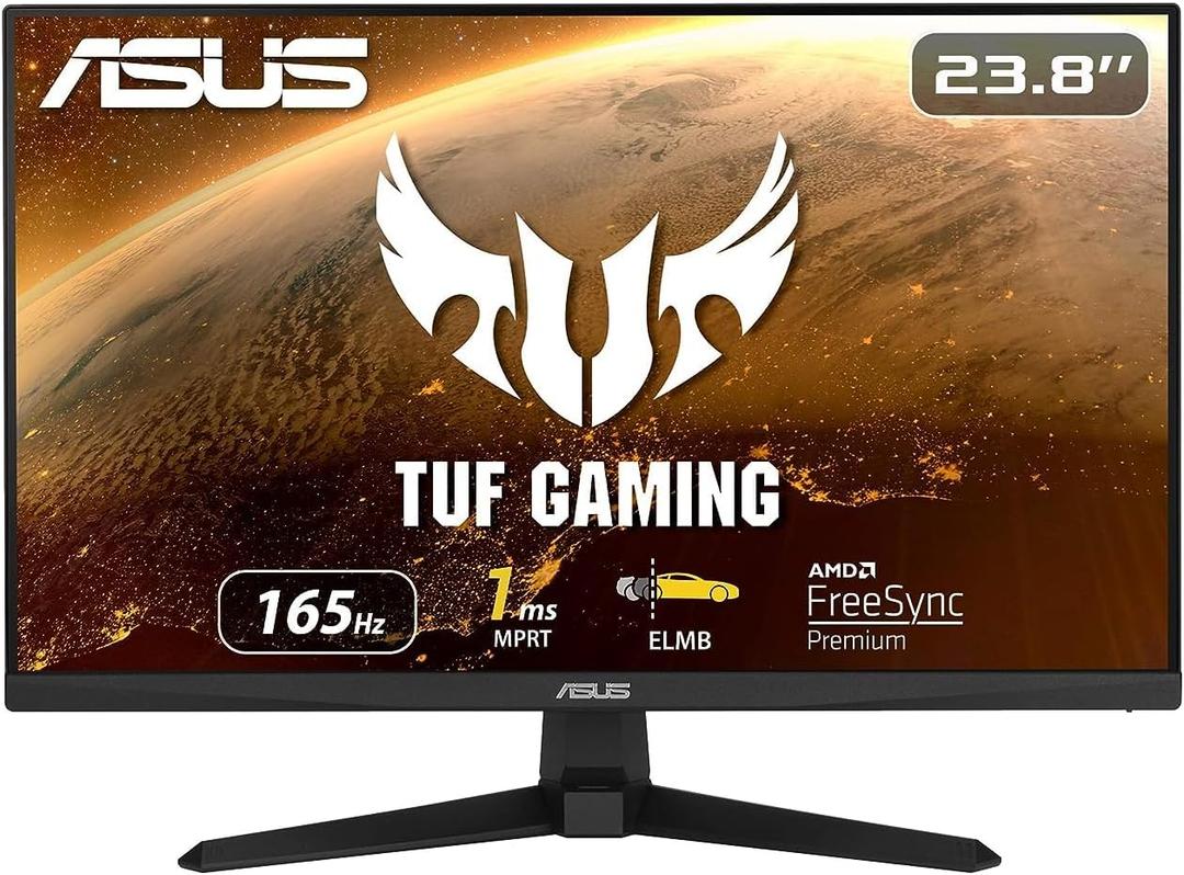 ASUS TUF Gaming 24” 1080P Monitor (VG249Q1A) - Full HD, IPS, 165Hz (Supports 144Hz), 1ms, Extreme Low Motion Blur, Speaker, FreeSync Premium, Shadow Boost, VESA Mountable, DisplayPort, HDMI