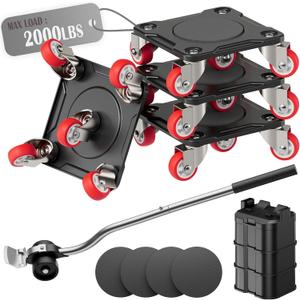 Heavy Duty Furniture Movers with 5-Wheel Dollies, Furniture Dolly Set with Lifter & Base, 360 Swivel Casters, Non-Slip Pads, Up to 2000 lbs Load Capacity