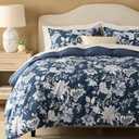 Bedsure 100% Cotton Reversible Duvet Cover Queen Size - Vintage Navy Floral Pattern Printed Comforter Cover with Zipper Closure & 2 Pillow Shams, Comforter Not Included (Vintage Navy Floral, 90"x90")