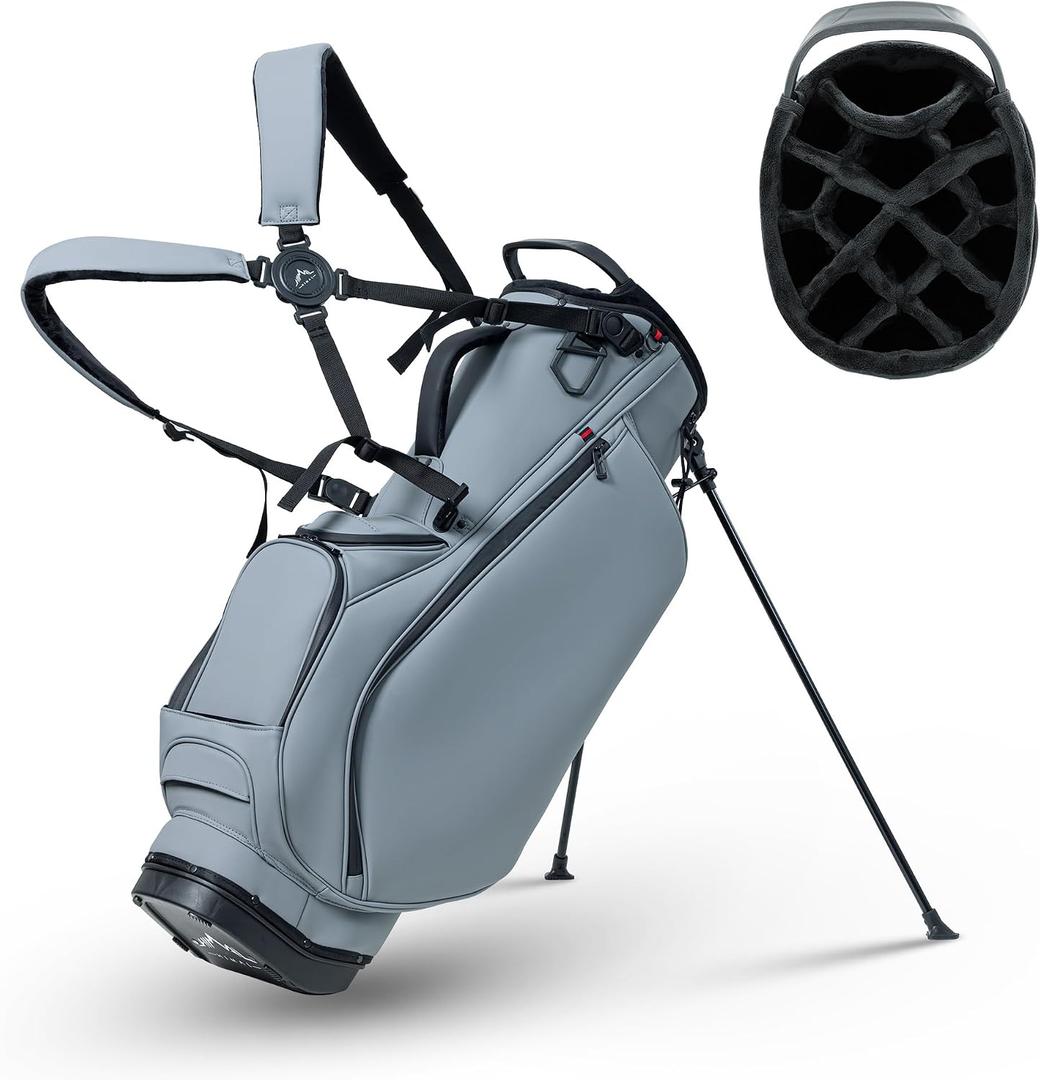 UniHimal Premier 14-Way Golf Stand Bag, Lightweight Leather Golf Bag for Men with Waterproof Design, Multiple Pockets, Dual Strap and Rain Cover Hood