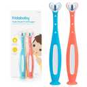 Frida Baby Triple-Angle Toothhugger Training Toddler Toothbrush | Toddler Toothbrush 2 Years and Up, Cleans All Sides at Once | 2 Pack (Pink + Blue)