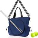 Tennis Bag for Women Racket Tote, Stylish Backpack - Unisex Racquet Sports Pickleball Bag Convertible Shoulder, Crossbody Strap Large Compartment  (Tote Navy/ Black Stripe)