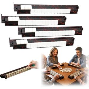 Tortoise Shell Mahjong Racks with Pushers, 17.5 Inch Extended Acrylic Majiang Tile Holder Set of 4, Non-Slip American Style Tabletop Accessories for Daily Tile Building