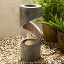 Glitzhome Outdoor Water Fountain with LED Light, Spiral Outdoor Fountain Waterfall with Stone Planter, Modern Curved Freestanding Fountain Water Feature for Garden Patio Backyard, 31.3" H