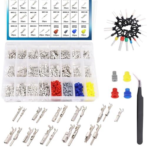 Seamaka 720 Pcs 21 Type Car Electrical Wire Terminal Tool kit 1/1.5/1.8/2.2/2.8/3.5mm Connector Pins Terminal Removal Male Female Crimp Pins Non-Insulated Plug