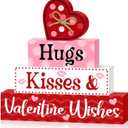 Valentine's Day Table Signs Decorations, Wooden Blocks Heart Shape Love Sign Decor, Red Pink Romantic Sweet Home Centerpiece Freestanding Tiered Tray Decor 4 Layered (Valentine Style)