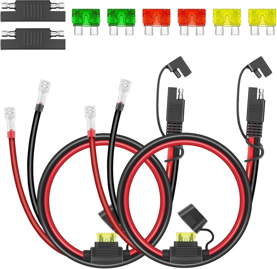 Linkstyle 2PCS SAE Battery Connector with 15A/20A/30A Fuses, 10AWG SAE to F2 Spade Terminal Quick Disconnect Battery Extension Cable for Solar Panel, Motorcycle, Car, RV