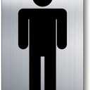 Metallic Silver Men's Toilet Sign - Rigid Plastic, Self-Adhesive, UV Printed, 5.5" x 3.5" (140mm x 90mm), Tough for Interior & Exterior Use