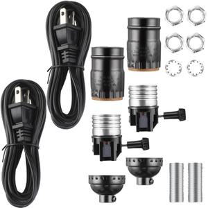 Honoson Lamp Repair Kit Table Rewire Lamp Parts with 3 Way Socket Matching Cord and Essential Hardware Wiring Kit for Table Floor DIY Design Repair Light Do It Yourself (Black)